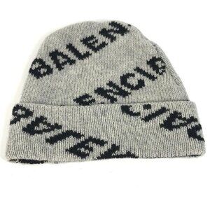 BALENCIAGA 555277 Logo Bicolor All-over Pattern beanie knit cap Knit hat